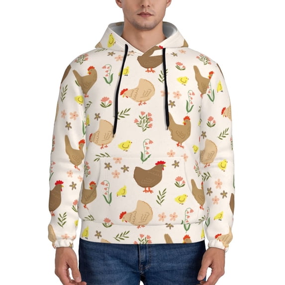 Naloa Chicken Family Men's Casual Hooded Collar Drawstring Hoodies Pullover Sweatshirts Casual Long Sleeve Shirts-3X-Large
