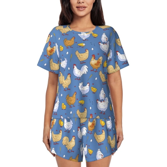 Naloa Chicken Family Women's Short-Sleeved Pajama Set, Loungewear, Summer pajamas, Breathable Cozy - 4X-Large