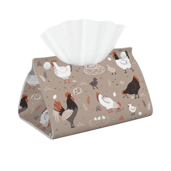 Naloa Chicken Print Leather Tissue Box Cover Rectangle | Long Tissue Box Cover | Tissue Box Holder | Tissue Holder for Bathroom