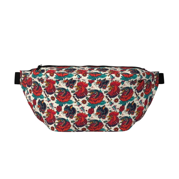 Naloa Chicken Print Running Belts for Men Women,Running Fanny Pack with 2-Zipper Pockets,Waterproof Waist Pack for Travel Hiking Running Outdoor Sports