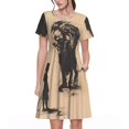 thumbnail image 1 of Naloa Child And Lion Sketch Print Womens Summer A-Line Dress with Pockets,Short Sleeve Dresses,Flowy Beach Swing Dress for Vacation Travel, 1 of 6