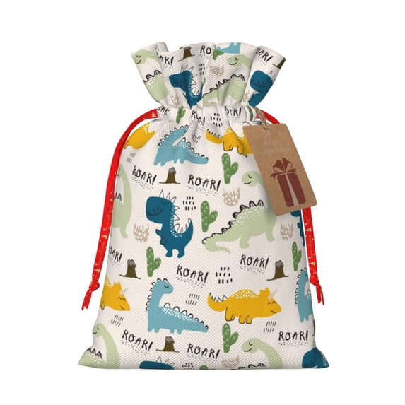 Naloa Childish Dinosaur Drawstring Christmas Bags, 3D Xmas Gift Bags, Christmas Wrapping Bags, Xmas Goodie Bags, Treat Pouch Bags, Party Favor Bags-Small