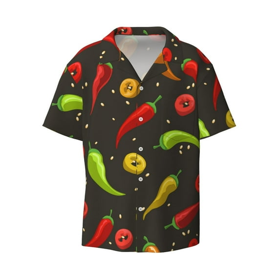 Naloa Chili2 Men's Loose Fit Cuban Collar Short-Sleeve Shirt with Button-down and Chest Pocket for Everyday Wear Outings - 4X-Large