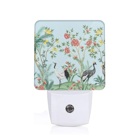 Naloa Chinoiserie Floral Palm Tree Night Lights Plug into Wall, Dusk to Dawn Sensor Warm White Led Night Light 0.5W, Nightlight suit for Adults, Bedroom, Bathroom, Hallway, Kitchen