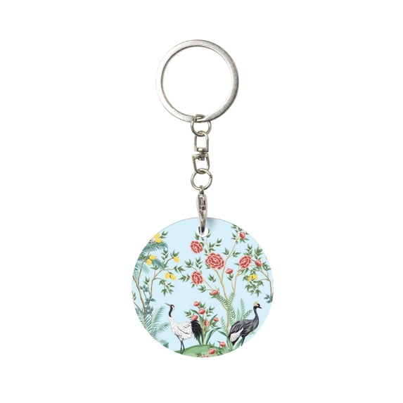 Naloa Chinoiserie Floral Palm Tree Print Round Keychain Keychain Key Ring, Key Tag, Key Chain Bulk for Gift Accessories (Round)