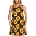 thumbnail image 1 of Naloa Chocolate Plaid Sunflower A Print Women's Summer Spring Casual Beach Sundress,Vacation Sleeveless Tank Crewneck Loose Dresses, 1 of 7