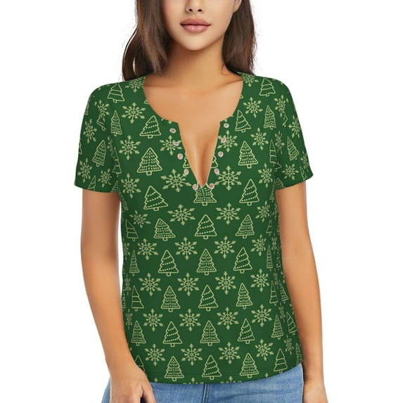 Naloa Christmas (2) Print T-Shirts Short Sleeve V Neck Tees for Women Fashion Tops Trendy Lightweight Soft Casual Summer Outfits Clothes