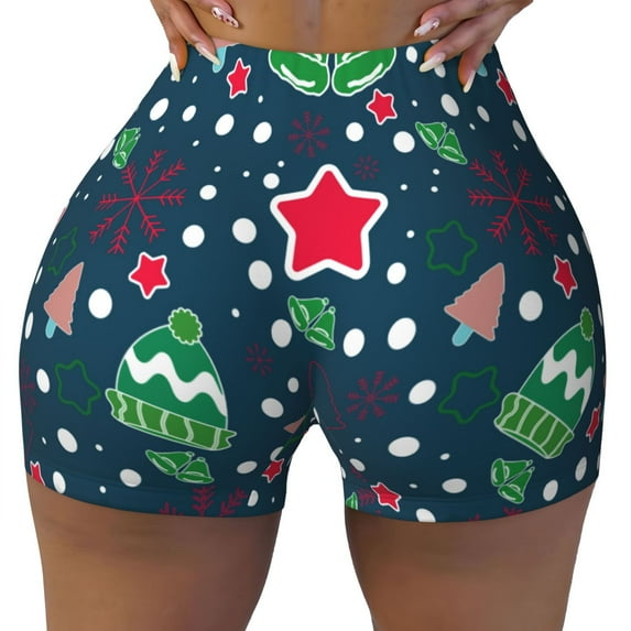 Naloa Christmas Biker Shorts for Women Seamless Scrunch Short Women’s Yoga Shorts for Gym Running Sport Shorts - Large