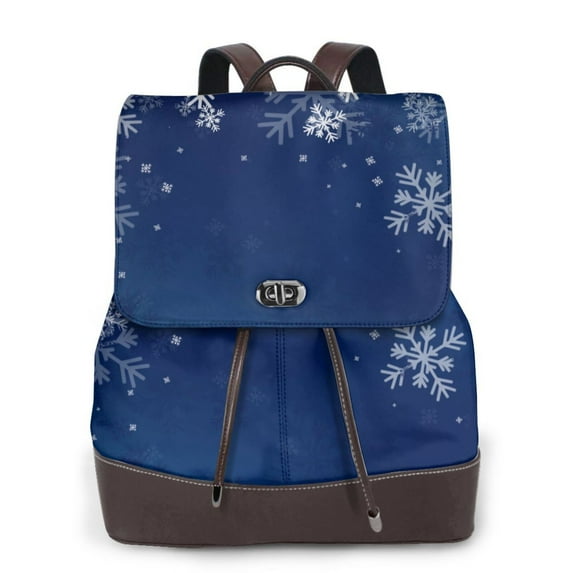 Gaeub Christmas Blue Print Women's Leather Backpack,Travel Laptop Backpack,Fashion Ladies Leather Backpack Bag for Travel,Leather Drawstring Daypack for Me