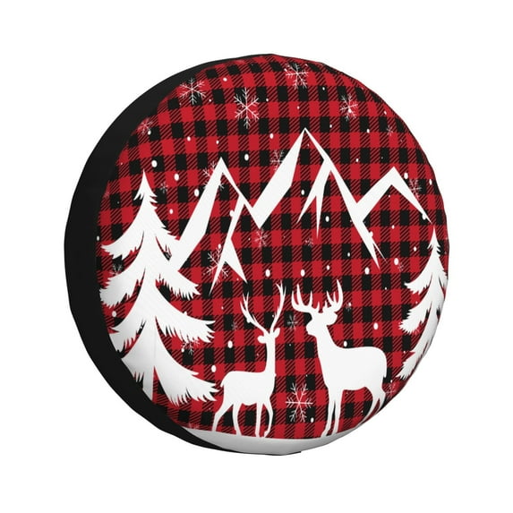 Naloa Christmas Buffalo Plaid PVC Leather Spare Tire Wheel Cover for Car Truck SUV Camper Trailer Universal Fit many size15 inch