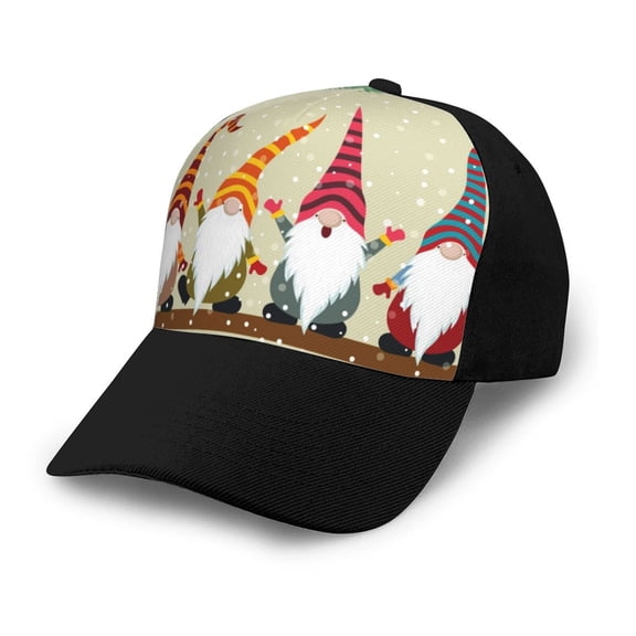 Naloa Christmas Card With Gnomes Adult adjustable Print Baseball Hat, Patchwork curved brim baseball capfor Men and Women, One Size