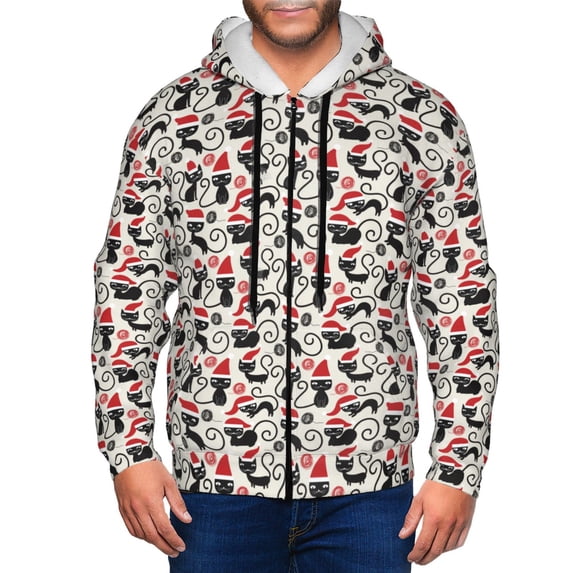 Naloa Christmas Cat Men’s Hoodies, Zip up Hoodie, Sweatshirts,Hoodies for Men Sizes S-3XL-XX-Large