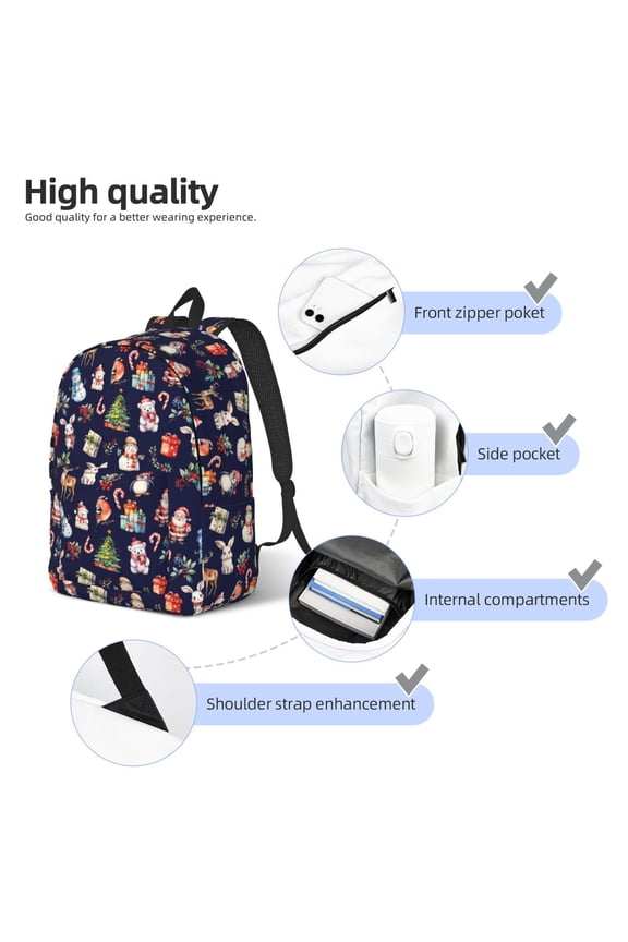 Christmas Critters Delight Print Durable Canvas College Rucksack,Laptop Excursion Backpack,Travel Notebook School Backpack,Bookbag For Men Women