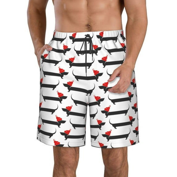 Naloa Christmas Dachshund Men's Beach Shorts, Surfing shorts, Swim trunks, Quick Dry Swim Trunks for Surfing Beach Fun - X-Large