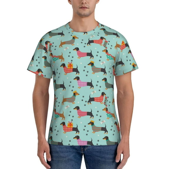 Naloa Christmas Dachshund Men's T-Shirt Sport T-shirt Men's Basic Tee Casual Men's Shirt, Round Neck, Short Sleeves - XX-Large