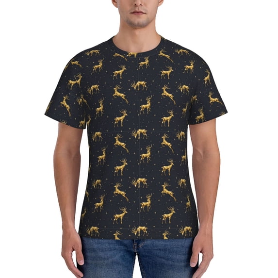 Naloa Christmas Deers Men's T-Shirt Sport T-shirt Men's Basic Tee Casual Men's Shirt, Round Neck, Short Sleeves - Medium