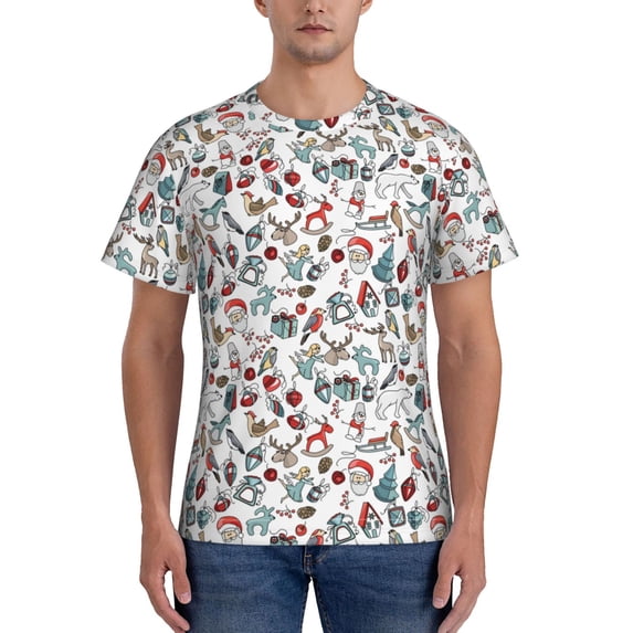 Naloa Christmas Elements Men's T-Shirt Sport T-shirt Men's Basic Tee Casual Men's Shirt, Round Neck, Short Sleeves - Small
