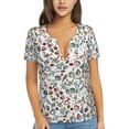 thumbnail image 1 of Naloa Christmas Elements Print T-Shirts Short Sleeve V Neck Tees for Women Fashion Tops Trendy Lightweight Soft Casual Summer Outfits Clothes, 1 of 5