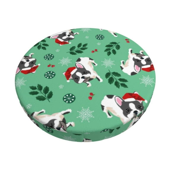 Naloa Christmas French Bulldog Round Bar Stool Cushion Cover 12-14 inch, Fits Kitchen, Office, Restaurant Chairs - 13 inch