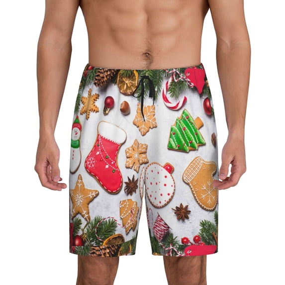 Naloa Christmas Gingerbread Cookies Men's Short Pajama Pants, Lounge Comfort Shorts with Elasticized Waistband and Side Pockets - 4X-Large