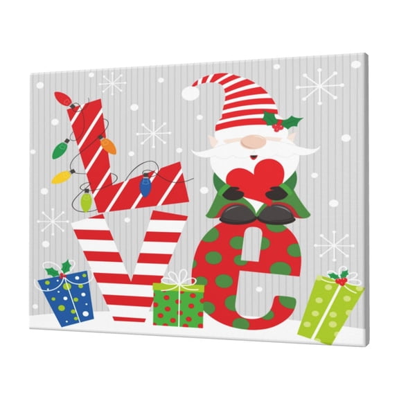 Naloa Christmas Gnome With Love Print Canvas Picture,Wall Pictures, Modern Decorative Poster,Art Prints for Bedroom, Toilet, 40 x 30 cm, Built-in Wooden Frame