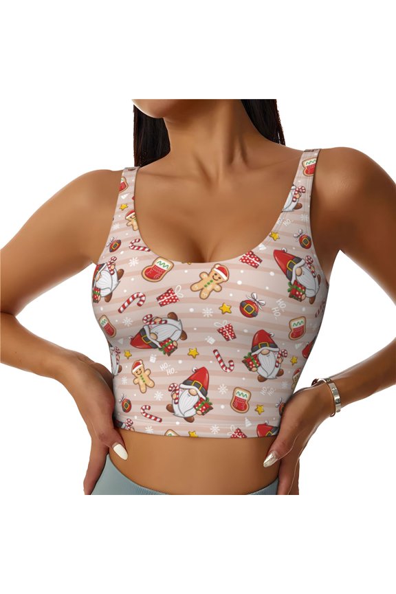 Christmas Gnomes Santa Claus Sports Bras for Women,Sports Bras for Women High Support with Removable Pads-X-Large