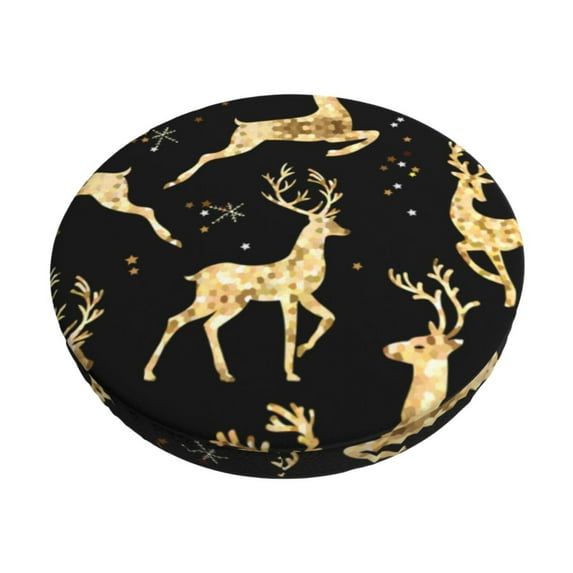 Naloa Christmas Gold Deers Round Bar Stool Cushion Cover 12-14 inch, Fits Kitchen, Office, Restaurant Chairs - 12 inch