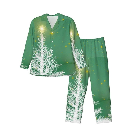 Naloa Christmas Green Men’s Pajamas Set - Long Sleeve Button Down Sleep Shirt and Pajama Bottoms Sleepwear Set-XX-Large
