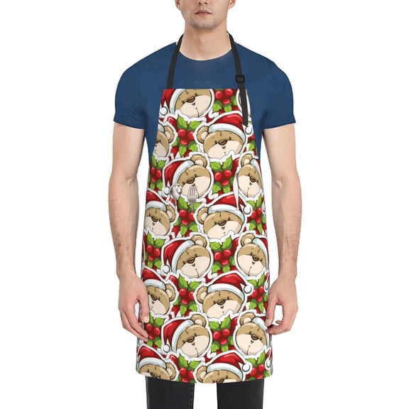 Naloa Christmas Hat bear Apron Kitchen Aprons with Pockets for Women Men Chef