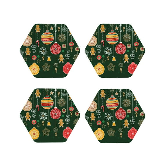 Naloa Christmas Leather Coasters for Drinks, Durable Drink Coasters 4 Set for Tabletop Protection, Luxurious Home Décor and Housewarming Gift ( {designName})Hexagon