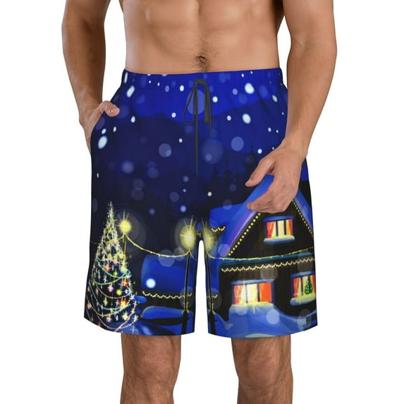 Naloa Christmas Night Men's Beach Shorts, Surfing shorts, Swim trunks, Quick Dry Swim Trunks for Surfing Beach Fun - X-Large