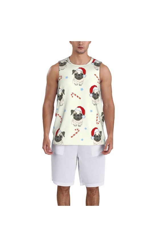 Christmas Pug Dog Basketball Jersey Reversible Men's Mesh Athletic Sports Shirts Training Practice S-4XLLarge