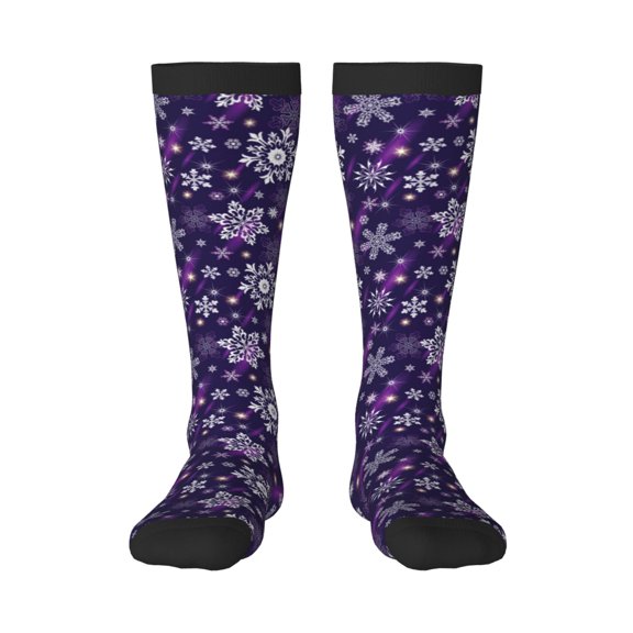 Naloa Christmas Purple Snowflakes Knee Socks, High Socks Long Stretchy Sock Women Knee High Stocking, Long Socks for Women