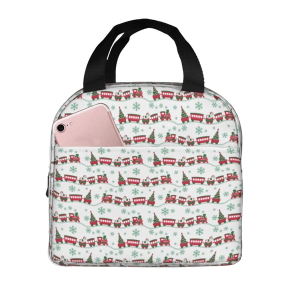 Naloa Christmas Train Print Lunch Box for Women Men,Insulated Lunch Bag,Lunchbox,Thermal Leakproof Cooler,Reusable Lunch Tote Bag for Work School Travel Picnic