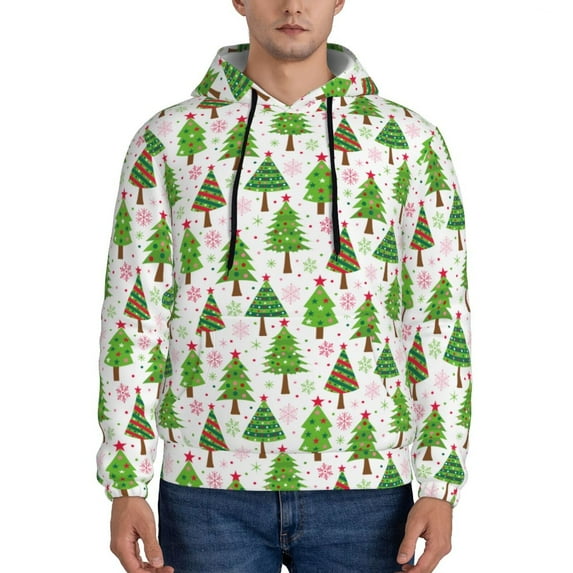 Naloa Christmas Trees Men's Casual Hooded Collar Drawstring Hoodies Pullover Sweatshirts Casual Long Sleeve Shirts-Small