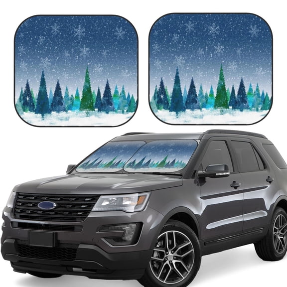 Naloa Christmas Trees Print 2-Piece Windshield Sunshade,Foldable Car Front Window Sun Shades,for Most Sedans SUV Truck-Large