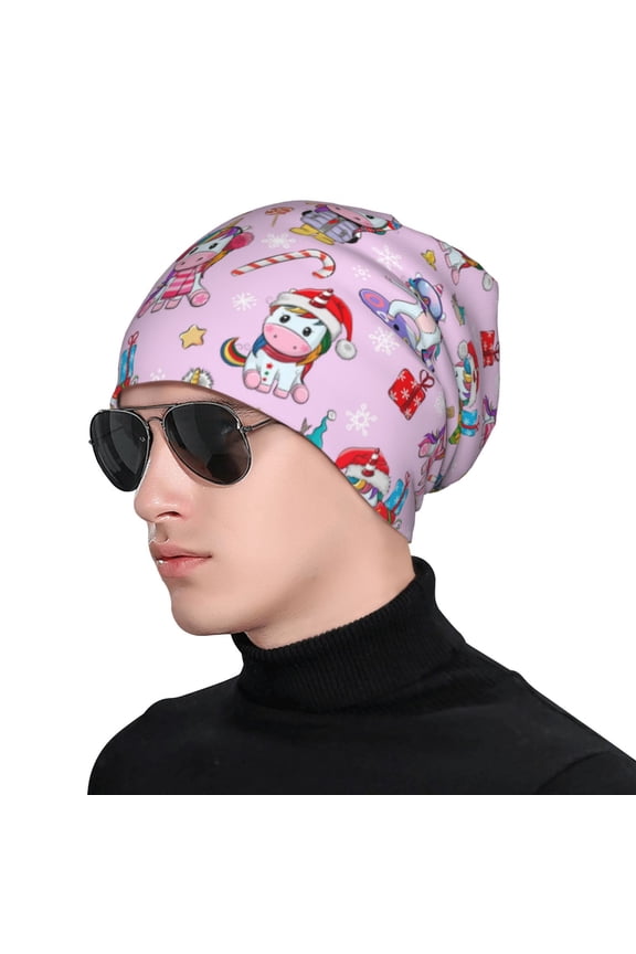 Christmas Unicorns Soft Beanie Hat, Knit Beanie Daily Beanie in Fine Knit for Women Men Winter Travel, Outdoor