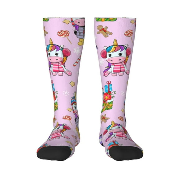 Naloa Christmas Unicorns Thigh High Socks Extra Long Stretchy Sock Women Over Knee High Opaque Stocking Daily Wear