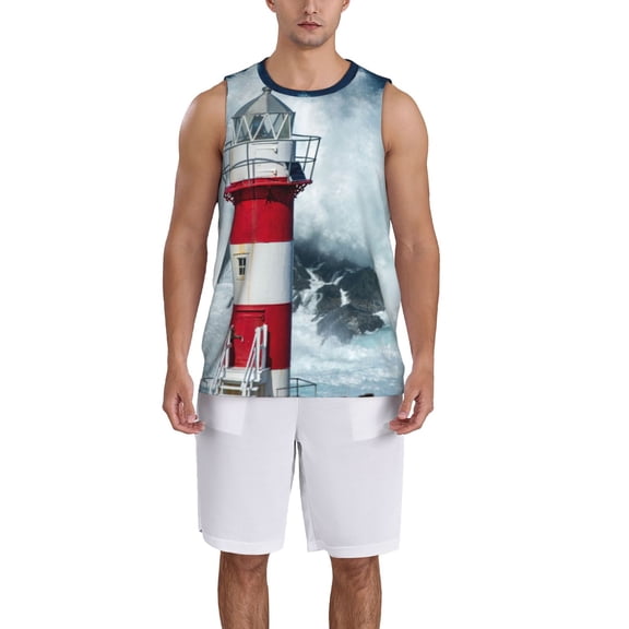 Naloa Circular Lighthouse Basketball Jersey Reversible Men's Mesh Athletic Sports Shirts Training Practice S-4XLX-Large