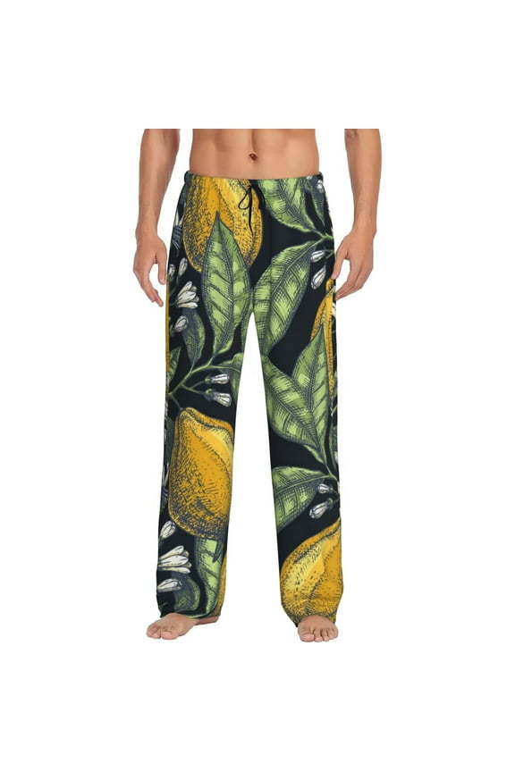 Citrus Fruits Elegant Lemons Pajama Pants Men, PJ Bottoms, Sleep & Lounge Pants-Large