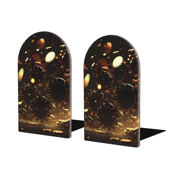 Naloa Classical Golden Casino Wood Non-Skid Bookend for Shelves,Book Ends for Heavy Books, Book Stand for CDs,1 Pair