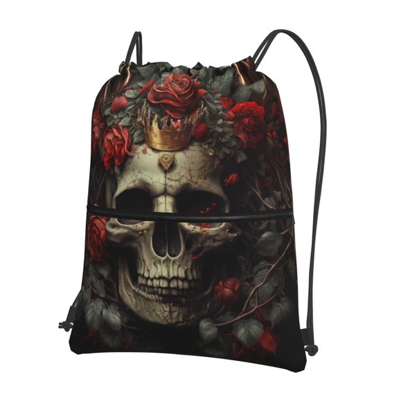 Naloa Classical Rose Crown Skull Drawstring Backpack String Bag Cinch Water Resistant for Gym Shopping Sport Yoga
