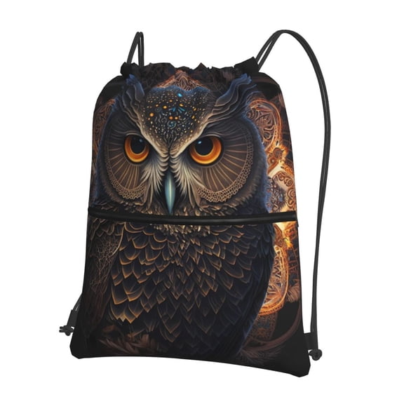 Naloa Classical Style Brown Owl Drawstring Backpack String Bag Cinch Water Resistant for Gym Shopping Sport Yoga