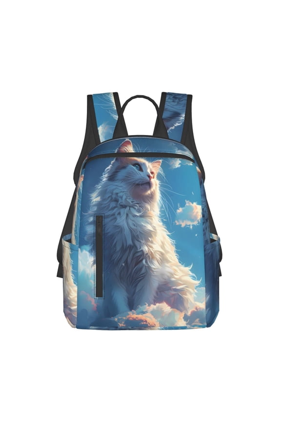 Clear Sky Blue Cat Print Lightweight DayBackpack Suitable for school, work, shopping, travel, etc.