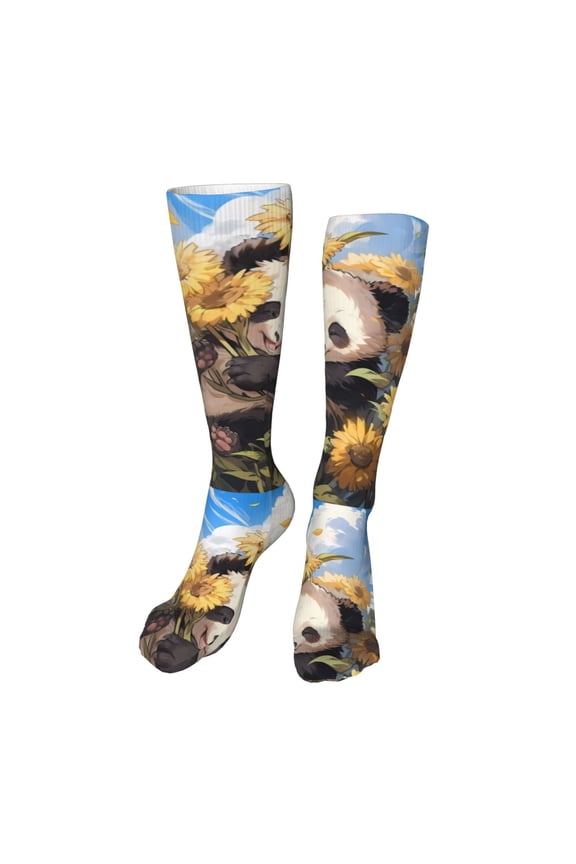 Clear Sky Cute Sunflower Panda High Stockings Women Thigh High Stockings Over Knee Long Stockings-One Size
