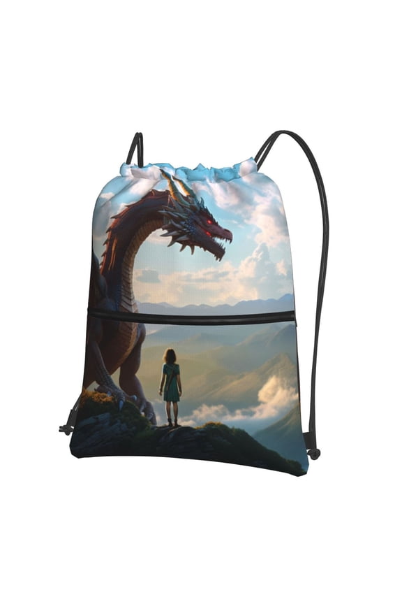 Clear Sky Mountain Red Dragon Drawstring Backpack String Bag Cinch Water Resistant for Gym Shopping Sport Yoga