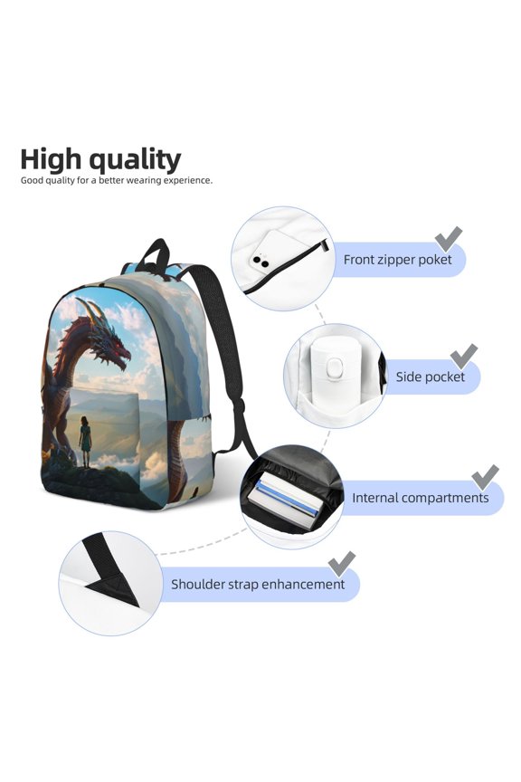 Clear Sky Mountain Red Dragon Print Durable Canvas College Rucksack,Laptop Excursion Backpack,Travel Notebook School Backpack,Bookbag For Men Women