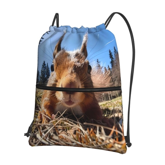 Naloa Close-Up Curious Squirrel Drawstring Backpack String Bag Cinch Water Resistant for Gym Shopping Sport Yoga
