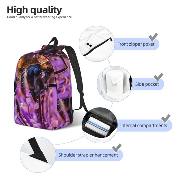 Naloa Closeup Honeybee on Flower Print Durable Canvas College Rucksack,Laptop Excursion Backpack,Travel Notebook School Backpack,Bookbag For Men Women