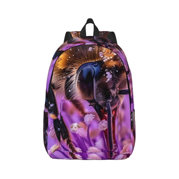 Naloa Closeup Honeybee on Flower Canvas Backpack for Men Women Rucksack Casual Travel Daypack College Tote Satchel Bookbag for Teens-Medium